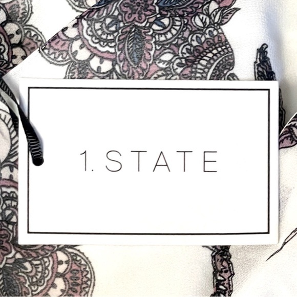 1.State White Floral Boho Chiffon Faux Wrap Mini Dress Size 10 NWT - Picture 8 of 10